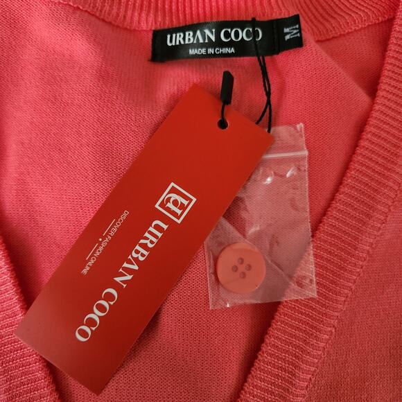 Urban Coco Knit Cropped Cardigan Lightweight Sweater Salmon Color Women’s SZ M - Picture 5 of 15